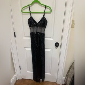 Niteline Black Sequin Mesh Maxi Dress